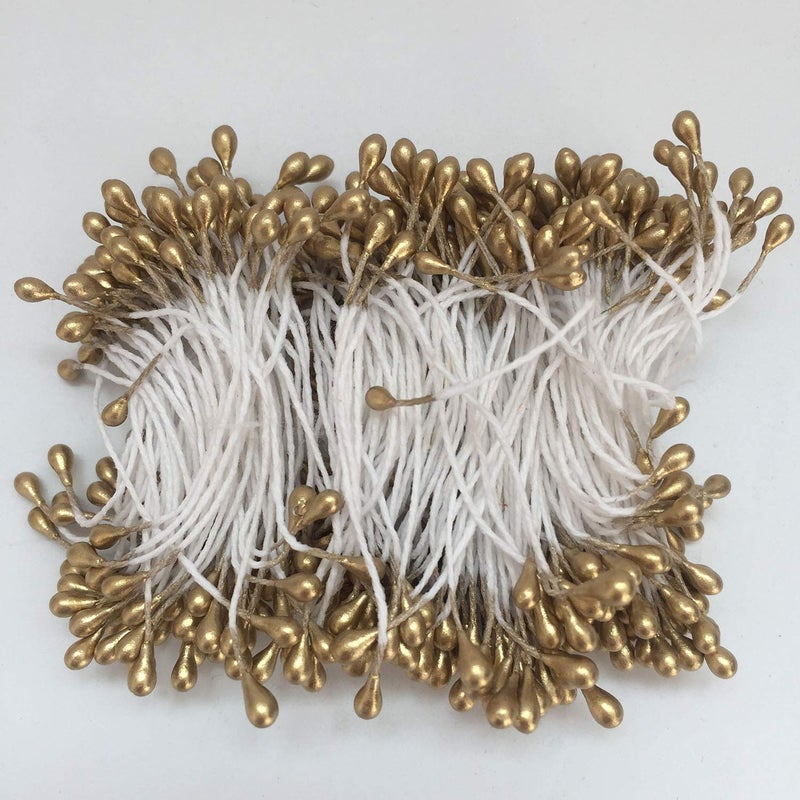 Artfen 1800 Pcs 1.5mm Mini Pearl Double Heads Flower Stamen Pistil Handmade Artificial Flowers Wedding Party Home Decoration DIY Christmas Scrapbook Accessories Gold - Image 2